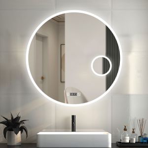 Espelho redondo de banho com LED 70x70cm com ampliação 3x+relógios