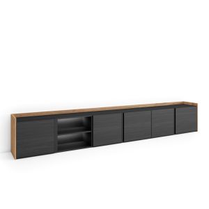 Móvel de tv, 309x35x50cm, preto e carvalho, LED rf4708