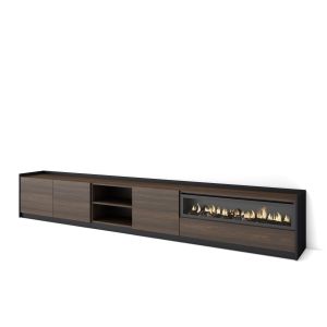 Móvel de tv, 310x37x50cm, carvalho escuro e preto, lareira eléctrica rf4343