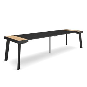 Mesa extensível, 58/302x90x73cm, carvalho e preto, pés de madeira rf3051