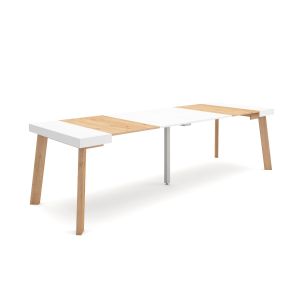 Mesa extensível, 58/262x90x73cm, carvalho e branco, pés de madeira rf3081