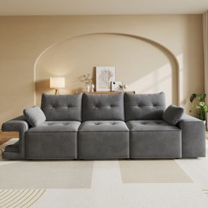 Sofá modular em veludo cinzento 3 lugares com arrumação e nichos animais