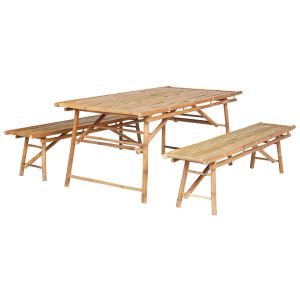 Conjunto de refeição de jardim 4 lugares tindari bambu castanho claro