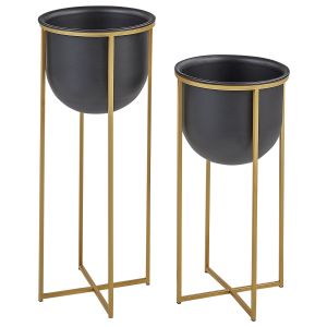 Conjunto de 2 vasos de plantas com pés thuja 21 cm metal preto