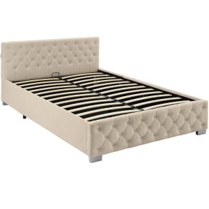 Cama tapizada com LED e estrado abatible, 250 kg, 140 x 200 cm, arena