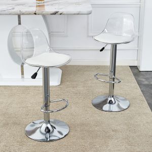 Conjunto 2 cadeiras de bar ajustáveis metal e plástico branco e prateado