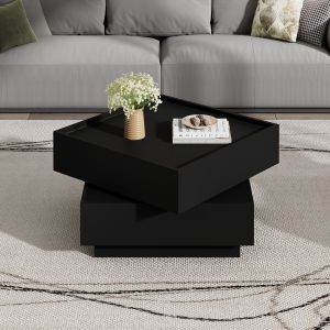 Mesa de centro giratória com 2 gavetas painel preto 38x60x60cm