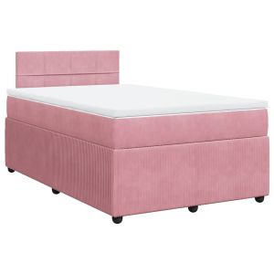 vidaXL cama box spring con colchón terciopelo rosa 120x200 cm