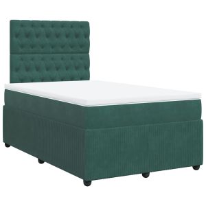 vidaXL cama box spring con colchón terciopelo verde oscuro 120x200 cm