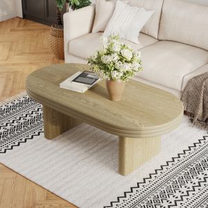 Mesa de centro oval para sala mdf natural 41,5x120x60cm