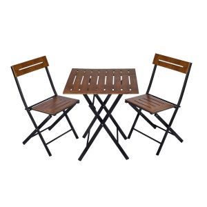 Wellhome 3p conjunto de mesa e cadeiras de jardim preto 60x73x60 cm