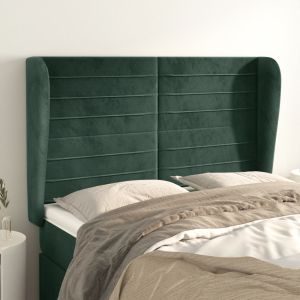 Cabeceira cama c/ abas veludo 147x23x118/128 cm verde-escuro ptob2473