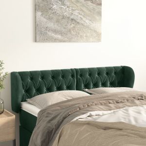 Cabeceira de cama c/ abas veludo 147x23x78/88cm verde-escuro ptob8460