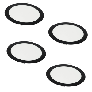 Pack x4 LED downlight 18w branco quente 3000k redondo quadro embutido preto