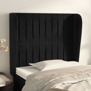 Cabeceira de cama c/ abas veludo 93x23x118/128 cm preto ptob5243