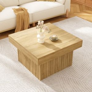 Mesa de centro minimalista em mdf e painel de partículas natural 46x79x79cm