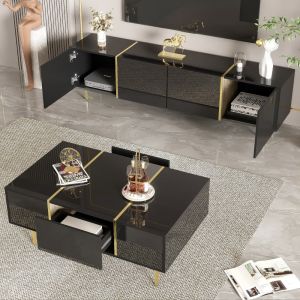 Conjunto móvel de tv e mesa de café preto 46x170x35cm