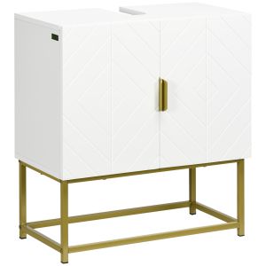 Móvel para lavatório pousar mdf e aço branco e dourado 60x30x65 cm