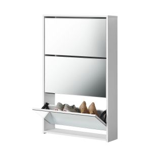 Sapateira sokndal com 3 portas metálicas 104 x 50 x 15 cm - cinzento claro
