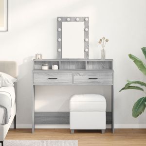 Mesa de maquilhagem com luzes LED cinzento sonoma 100x41x140 cm wf502476