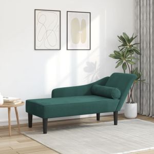 Chaise longue com almofadões veludo verde-escuro wf634341