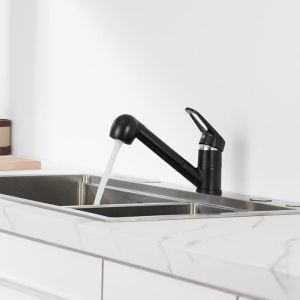Torneira de cozinha giratória 360° misturadora de cozinha preta com spray r
