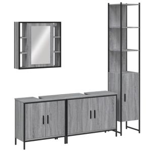 4 pcs conj. Móveis casa de banho derivados madeira cinza sonoma