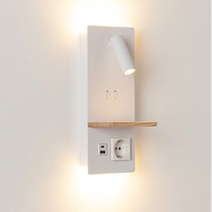 Aplique möbius 3w leitura + 3w ambiente, usb, tomada, prateleira