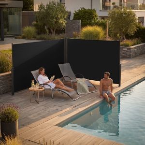 Tectake toldo lateral duplo extensivel, enrolamento automatico, aço