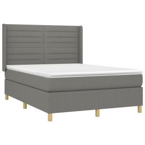 vidaXL cama box spring con colchón tela gris oscuro 140x200 cm