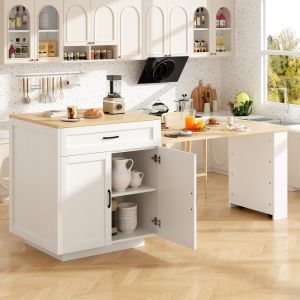 Mesa ilha retrátil com arrumação 2 gavetas branco 93,5x202x70cm