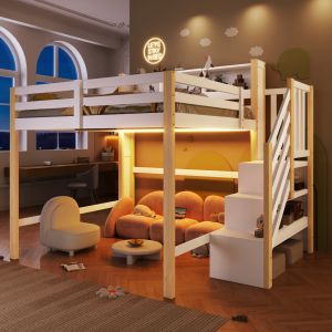 Beliche 140x200cm com LED e arrumação madeira – branco natural