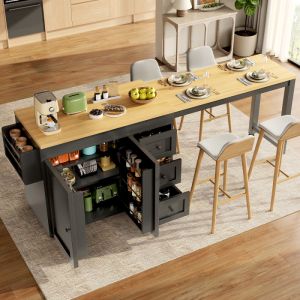 Ilha de cozinha extensível com 3 gavetas preto 89x116x45cm