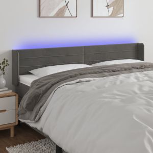 Cabeceira cama c/ luzes LED veludo 183x16x78/88cm cinza-escuro ptob7085
