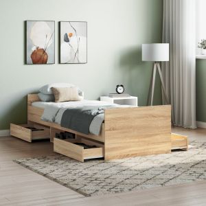Cama c/ painéis de cabeceira e pés carvalho sonoma