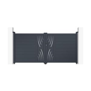 Portão de batente ajustável largura 3m veleta h.140cm alumínio cinza
