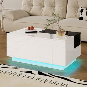 Mesa de centro extensível em branco e preto brilhante.