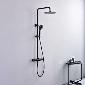 Conjunto duche misturador sky bath preto mate inox s304 série rock