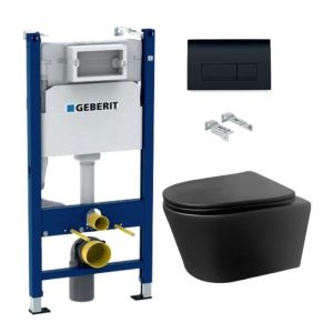 Pack cisterna geberit e pulsador preto brilhante + wc lia preto aqua