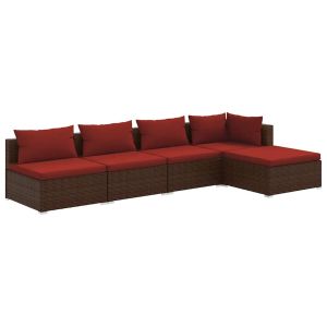 5 pcs conjunto lounge jardim c/ almofadões vime pe castanho