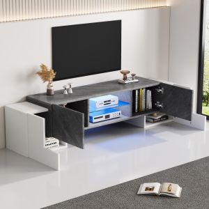 Móvel de tv com LED e 4 portas branco cinza 46,5x180x40cm