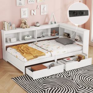 Cama de dia com 2 gavetas e usb branca 90 x 200 cm