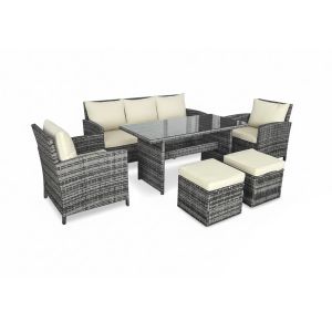 Conjunto de sofá de 3 lugares + 2 cadeiras + mesa + 2 pufes em rattan pe.