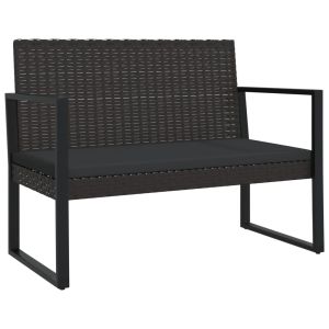 Banco de jardim - helloshop26 - 106 cm - resina trançada preta - almofadas