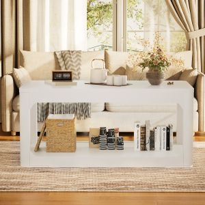 Mesa de centro com duas prateleiras painel de mdf branco 44,5x100x50cm