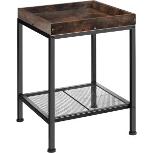 Mesa auxiliar 41,5x41x56cm, madeira industrial oscura, rústica