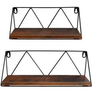 2 prateleiras de pared, madeira e aço, 15kg, fondo 13 cm, madeira oscura