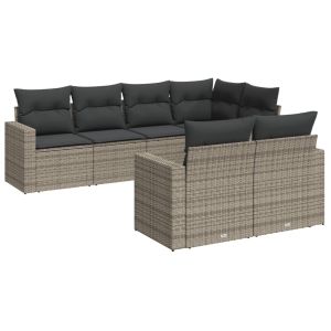 vidaXL set de sofás de jardín 7 piezas con cojines ratán pe gris