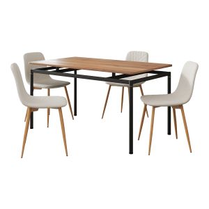 Conjunto de jantar hemnes mesa com 4 cadeiras têxtil aço bege [en.casa]