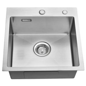 Pia de cozinha escovada com 1 tigela 45x45x19 cm em aço inox 304 com sistem